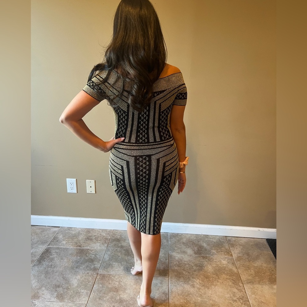 BCBG gold and black off the shoulder formal dress. - Picture 2 of 2